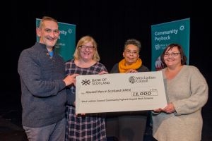 AMIS Service Manager Iris Quar with West Lothian Council staff left to right, Unpaid Work Supervisor Davie Jeffery, Group Manager for Criminal and Youth Justice Service Gillian Oghene and Unpaid Work Case Manager Lisa Lind.