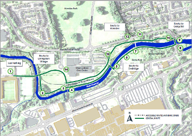 Map of Howden Short Route showing the points of interests along the way