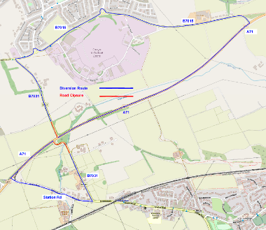 Map of closure on the B7031