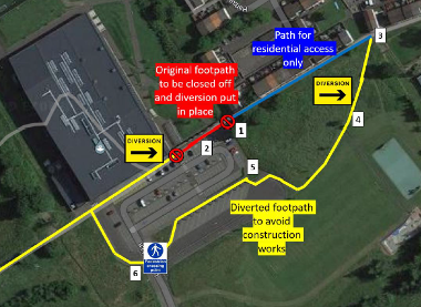 Map of footpath closure at West Calder High School