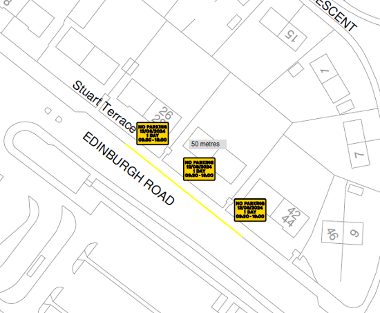 Map of suspension on Edinburgh Road, Bathgate