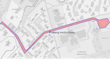 Map of parking suspension on Croftmalloch Road