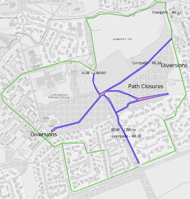 Map of footpath closure Blaeberryhill Wood