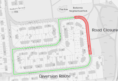 Map of closure on Bedlormie Drive