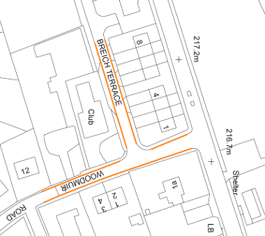 Map of suspension on Woodmuir Road