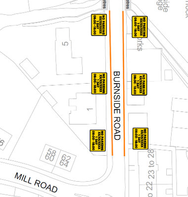 Map of closure on Burnside Road