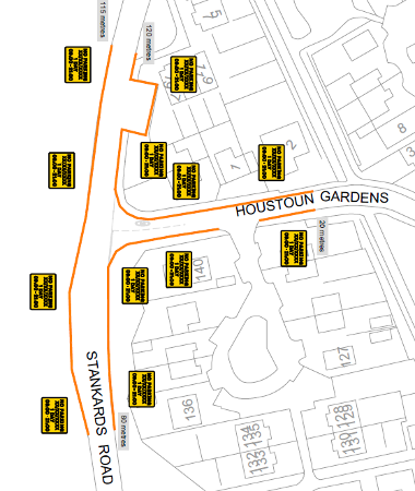 Map of suspension on Houstoun Gardens