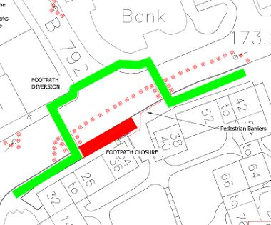 Map of footpath closure on Main Street