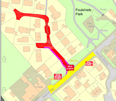 Map of road closure and parking suspension for Elizabeth Gardens