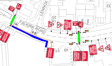 Map of footpath closure Falkirk Road, Linlithgow