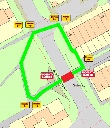 Map of footpath closure at Almond East