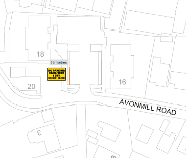 Map of closure on Avonmill Road