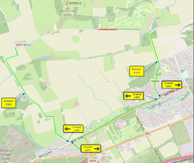 Map of closure at West Binny