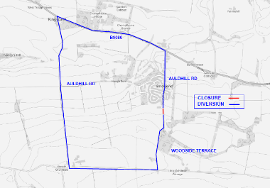 Map of closure on Woodside Terrace