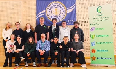 Headteacher Andrew Millar with Cedarbank pupils